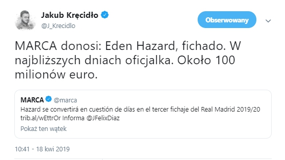 ''MARCA'': W najbliższych dniach zostanie ogłoszony transfer Hazarda do Realu!
